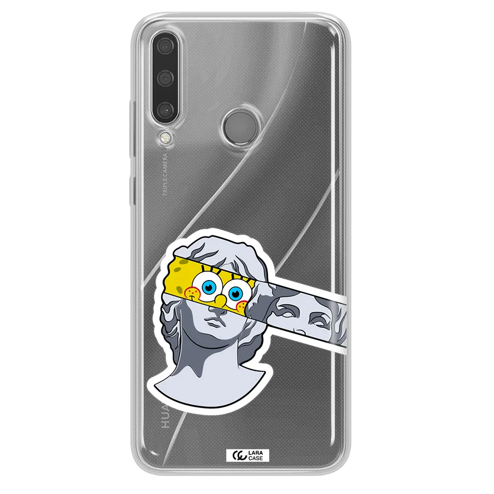 a cartoon of a statue with a yellow spongebob over its eyes Huawei Y6P Clear TPU Case