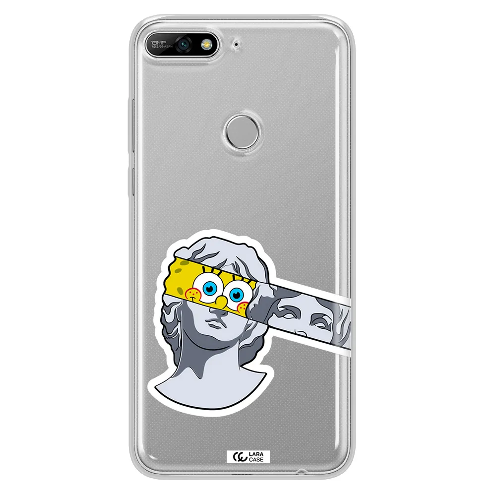 a cartoon of a statue with a yellow spongebob over its eyes Huawei Y7 2018 Clear TPU Case