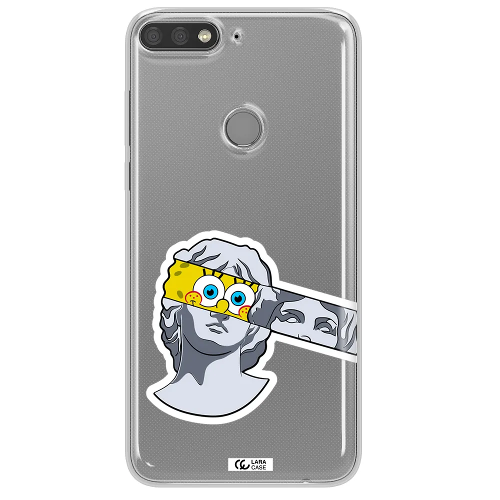 a cartoon of a statue with a yellow spongebob over its eyes Huawei Y7 Prime 2018 Clear TPU Case
