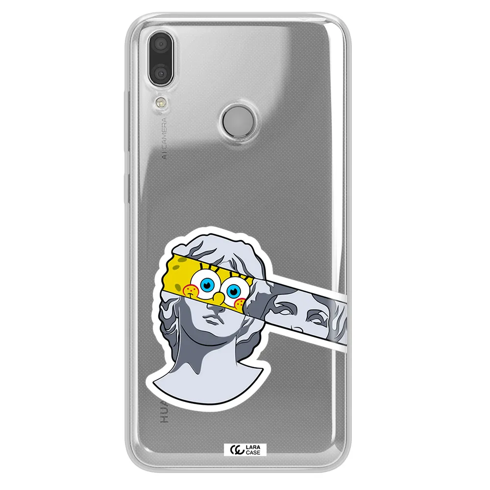 a cartoon of a statue with a yellow spongebob over its eyes Huawei Y9 2019 Clear TPU Case