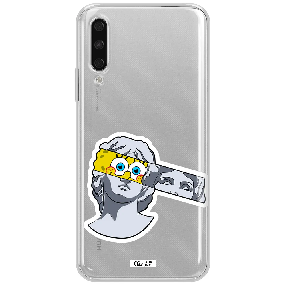 A Cartoon Of A Statue With A Yellow Spongebob Over Its Eyes Huawei Y9S Clear Tpu Case