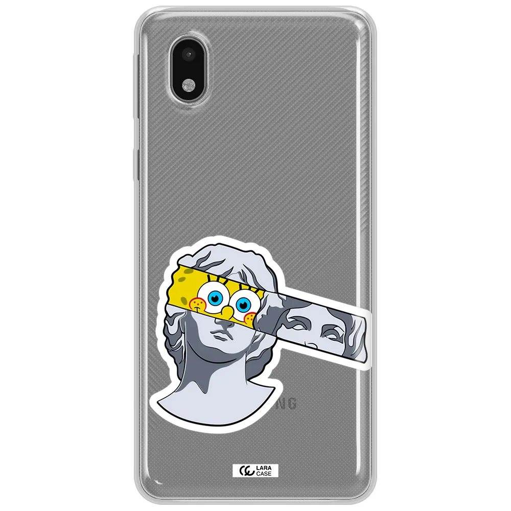 A Cartoon Of A Statue With A Yellow Spongebob Over Its Eyes Samsung A01 Core Clear Tpu Case