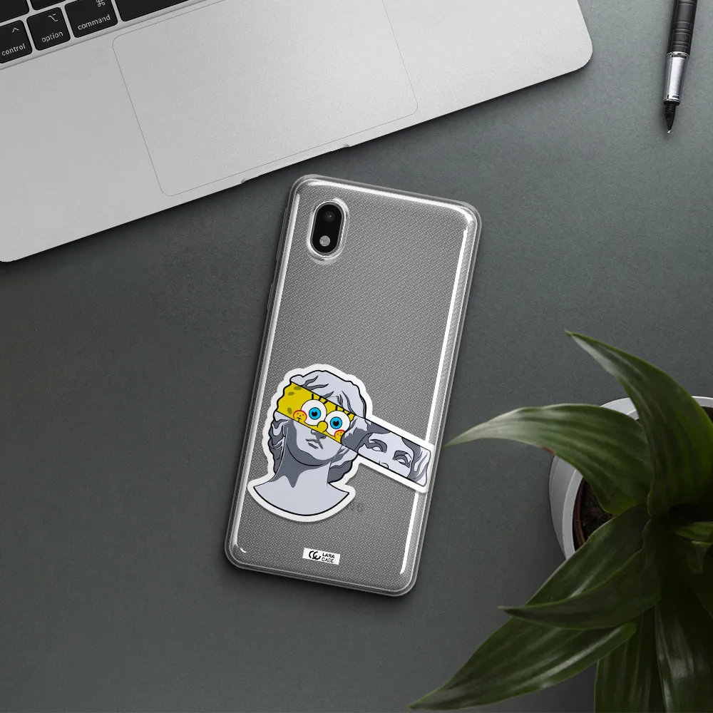 A Cartoon Of A Statue With A Yellow Spongebob Over Its Eyes Samsung A01 Core Clear Tpu Case