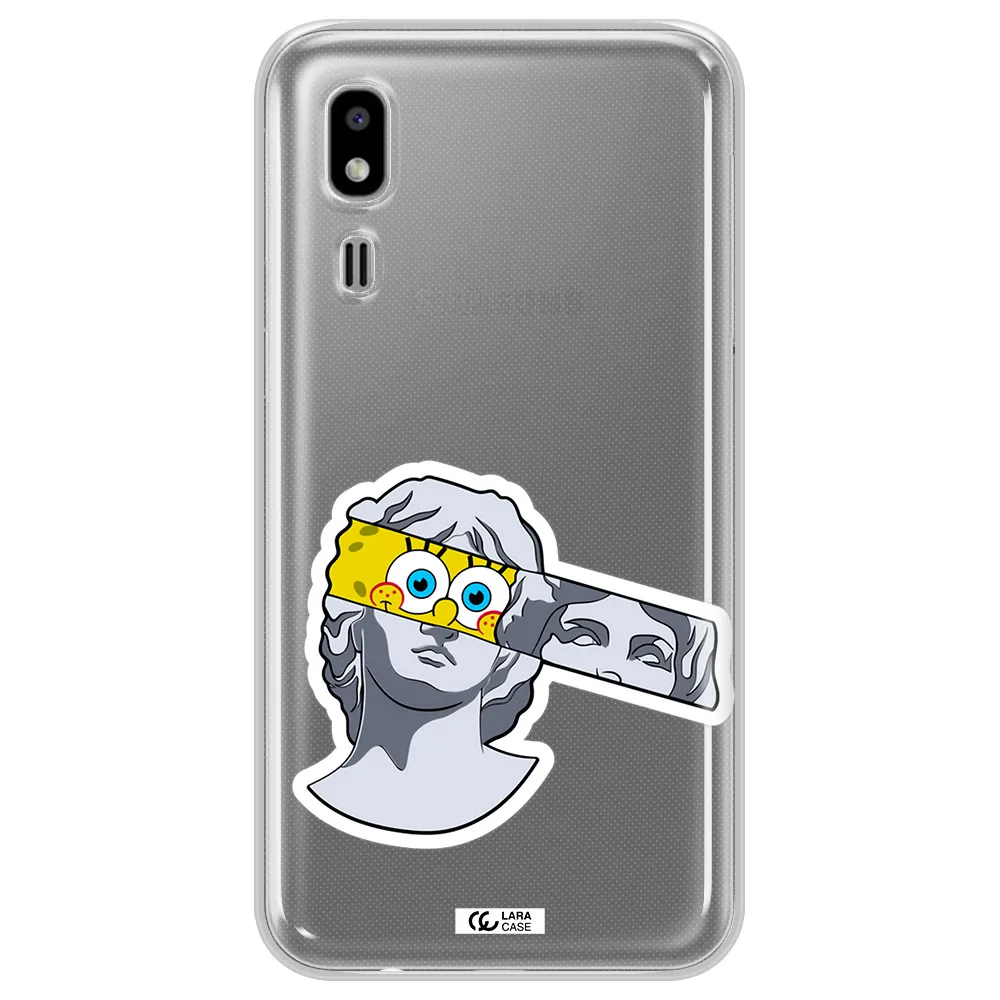 a cartoon of a statue with a yellow spongebob over its eyes Samsung A2 Core Clear TPU Case