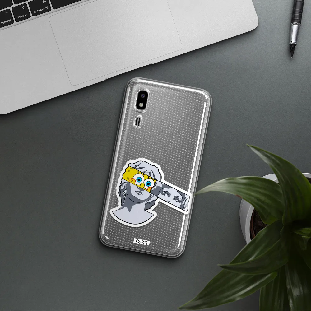 a cartoon of a statue with a yellow spongebob over its eyes Samsung A2 Core Clear TPU Case