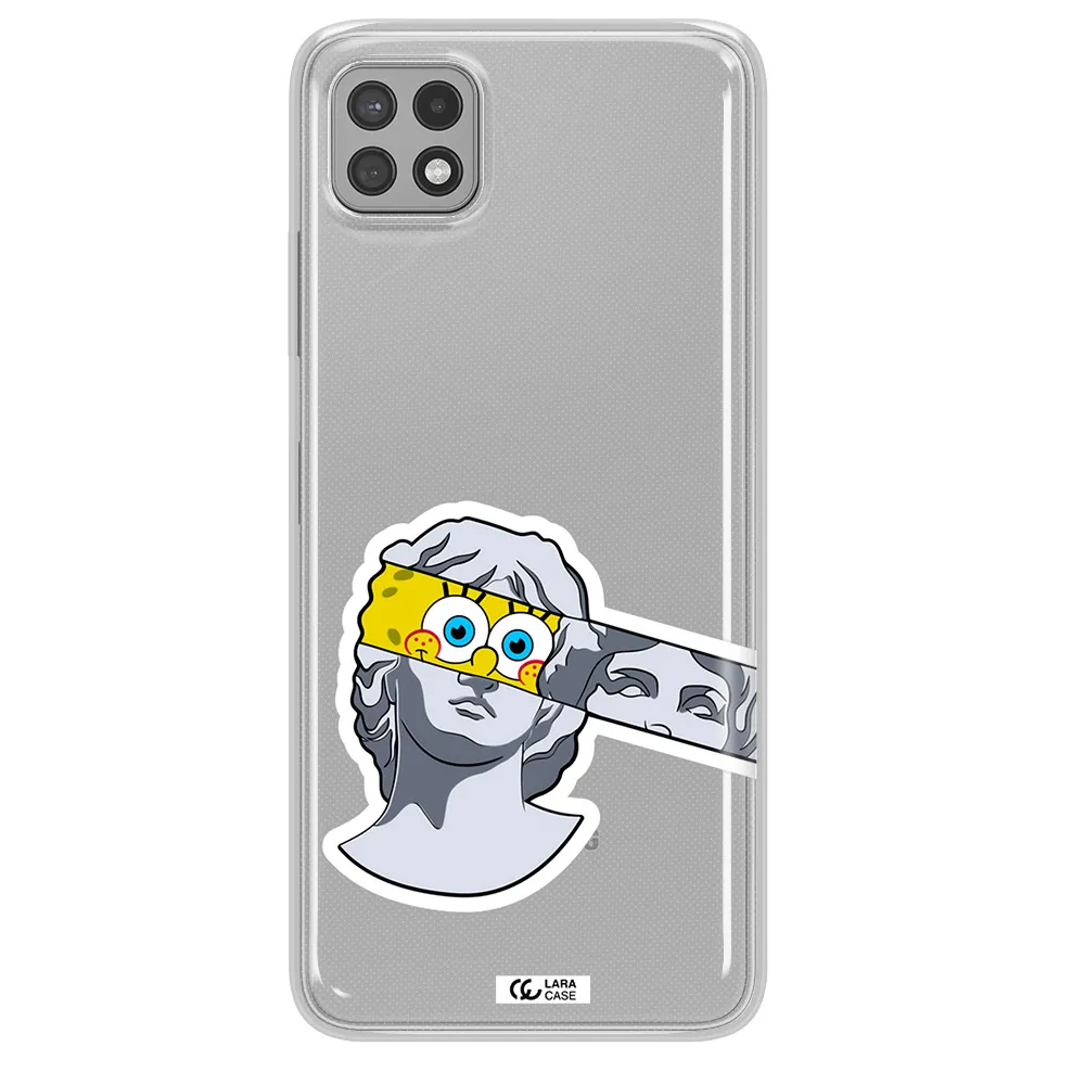 a cartoon of a statue with a yellow spongebob over its eyes Samsung A22 5g Clear TPU Case