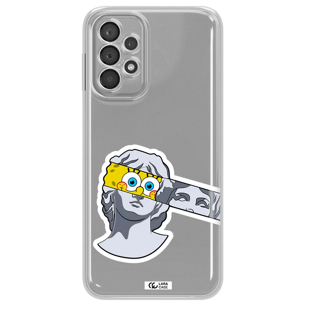 A Cartoon Of A Statue With A Yellow Spongebob Over Its Eyes Samsung A23 5G Clear Tpu Case
