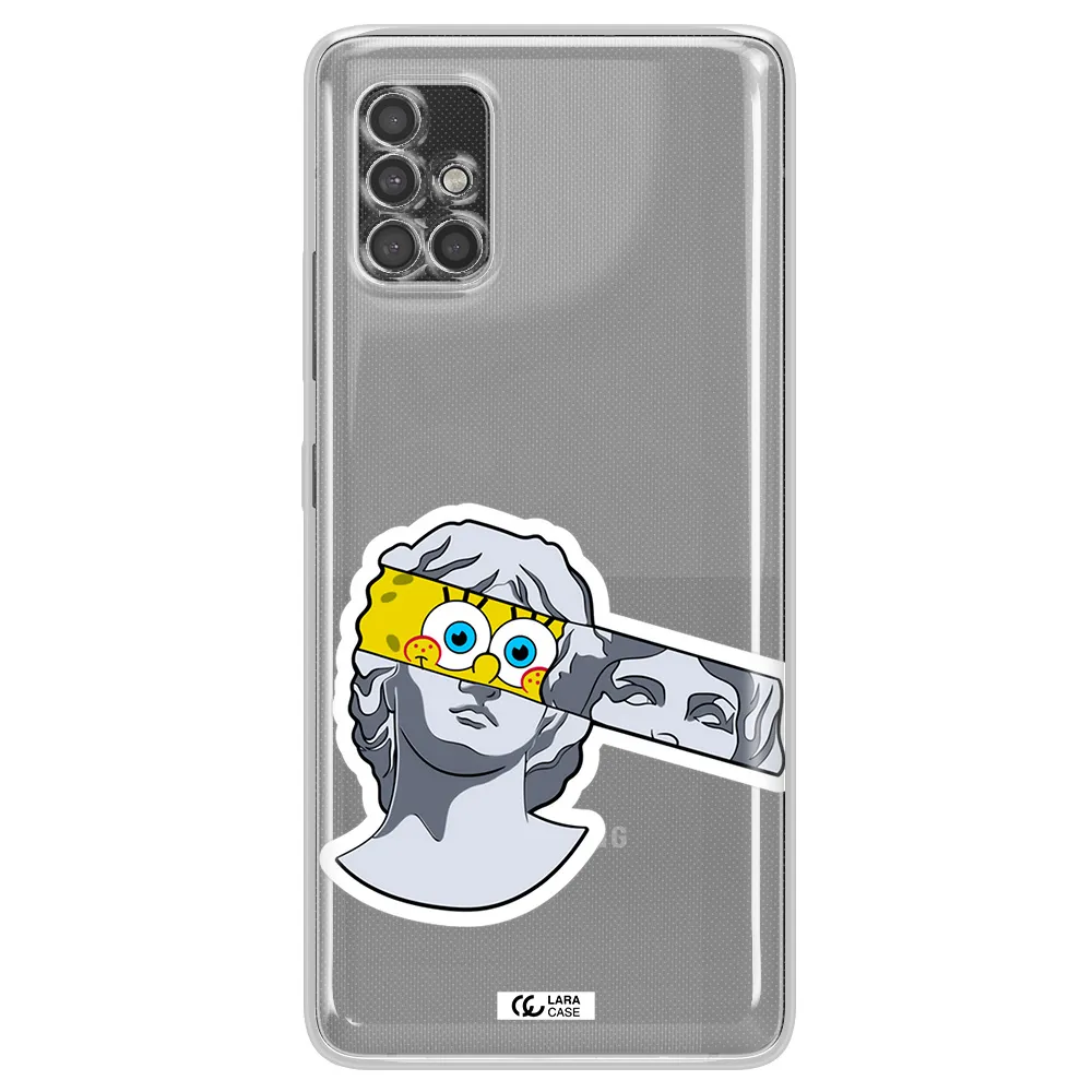 A Cartoon Of A Statue With A Yellow Spongebob Over Its Eyes Samsung A40S Clear Tpu Case