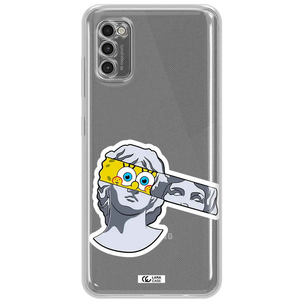 A Cartoon Of A Statue With A Yellow Spongebob Over Its Eyes Samsung A41 Clear Tpu Case