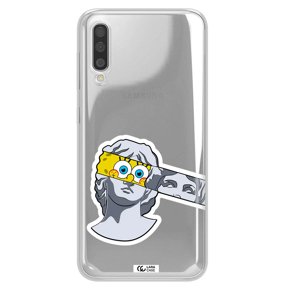 A Cartoon Of A Statue With A Yellow Spongebob Over Its Eyes Samsung A50S Clear Tpu Case