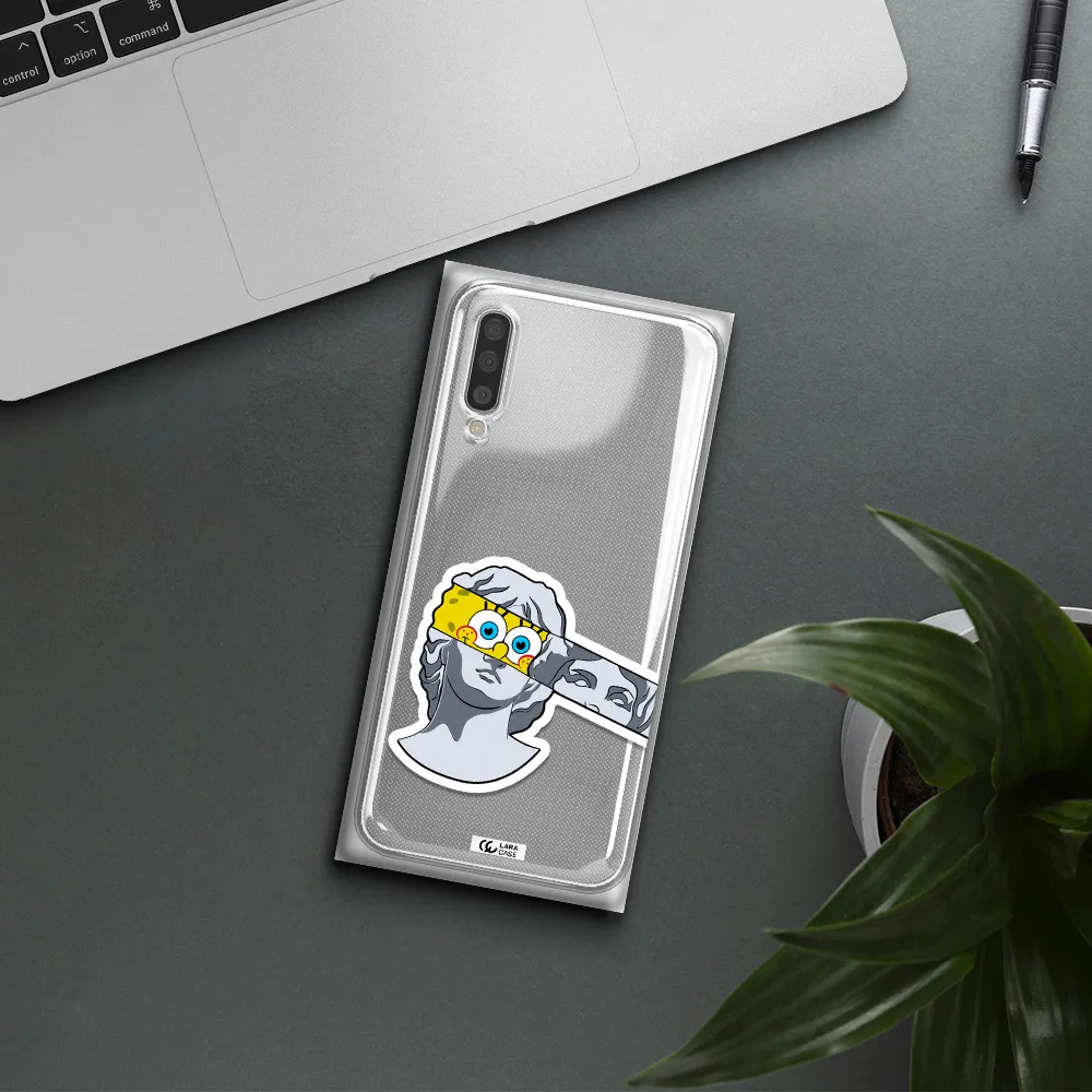 A Cartoon Of A Statue With A Yellow Spongebob Over Its Eyes Samsung A50S Clear Tpu Case
