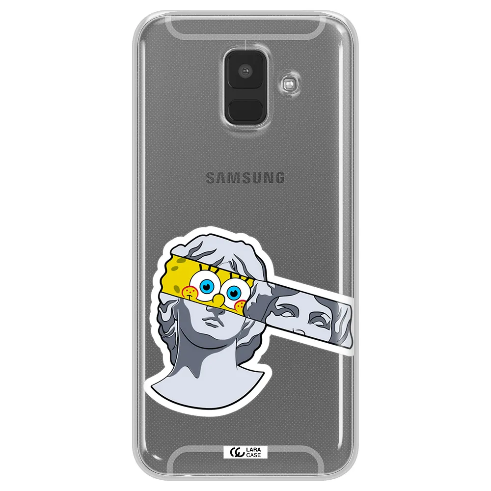 a cartoon of a statue with a yellow spongebob over its eyes Samsung A6 Clear TPU Case