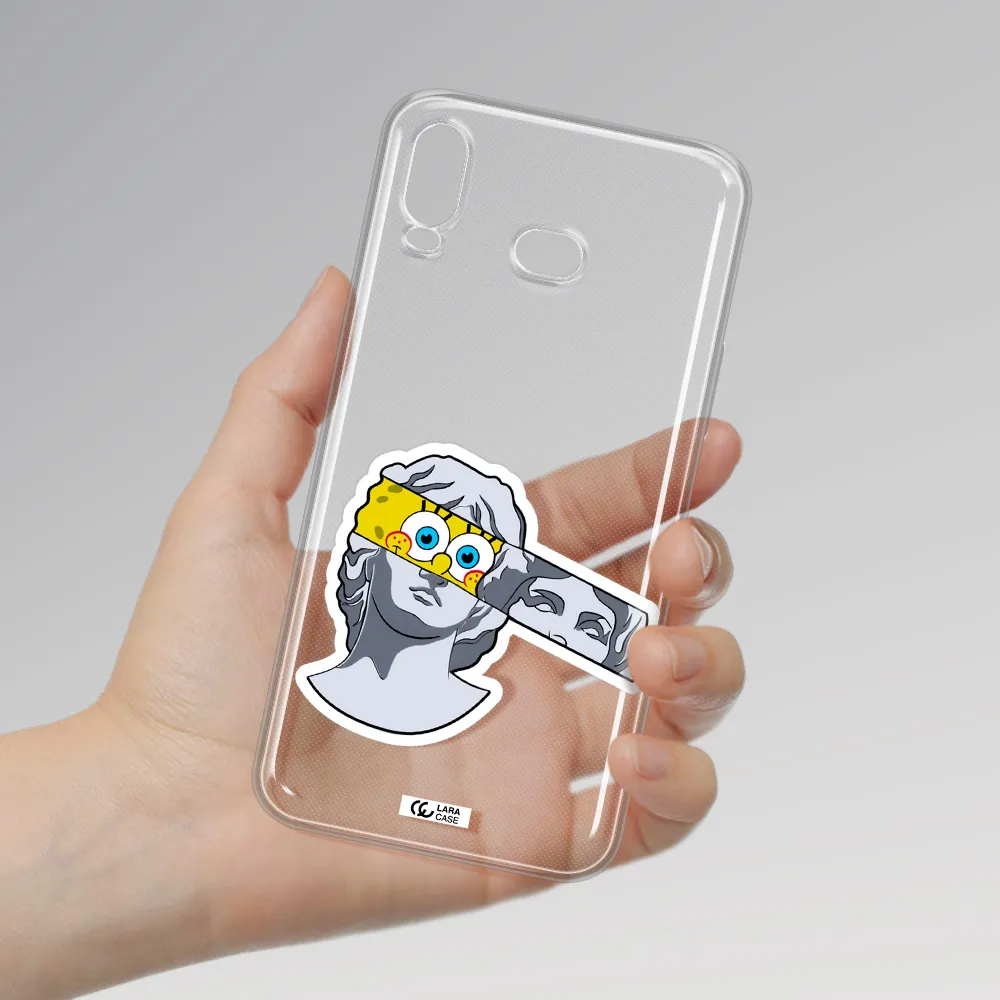 a cartoon of a statue with a yellow spongebob over its eyes Samsung A6S Clear TPU Case