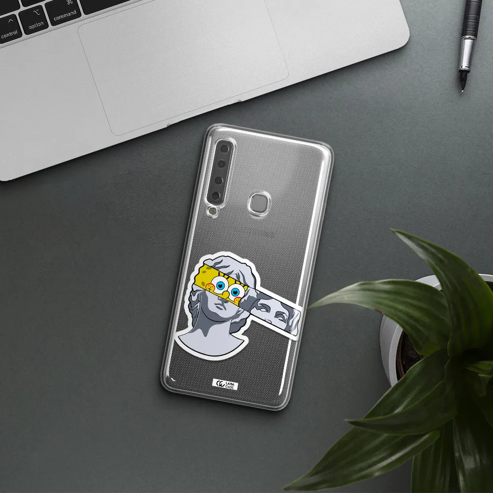 a cartoon of a statue with a yellow spongebob over its eyes Samsung A9 2018 Clear TPU Case