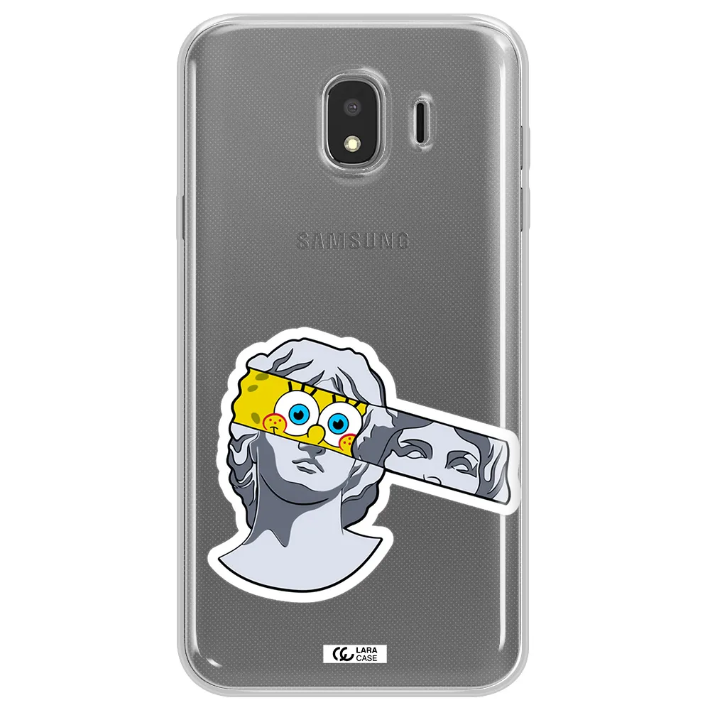 a cartoon of a statue with a yellow spongebob over its eyes Samsung J4 Clear TPU Case