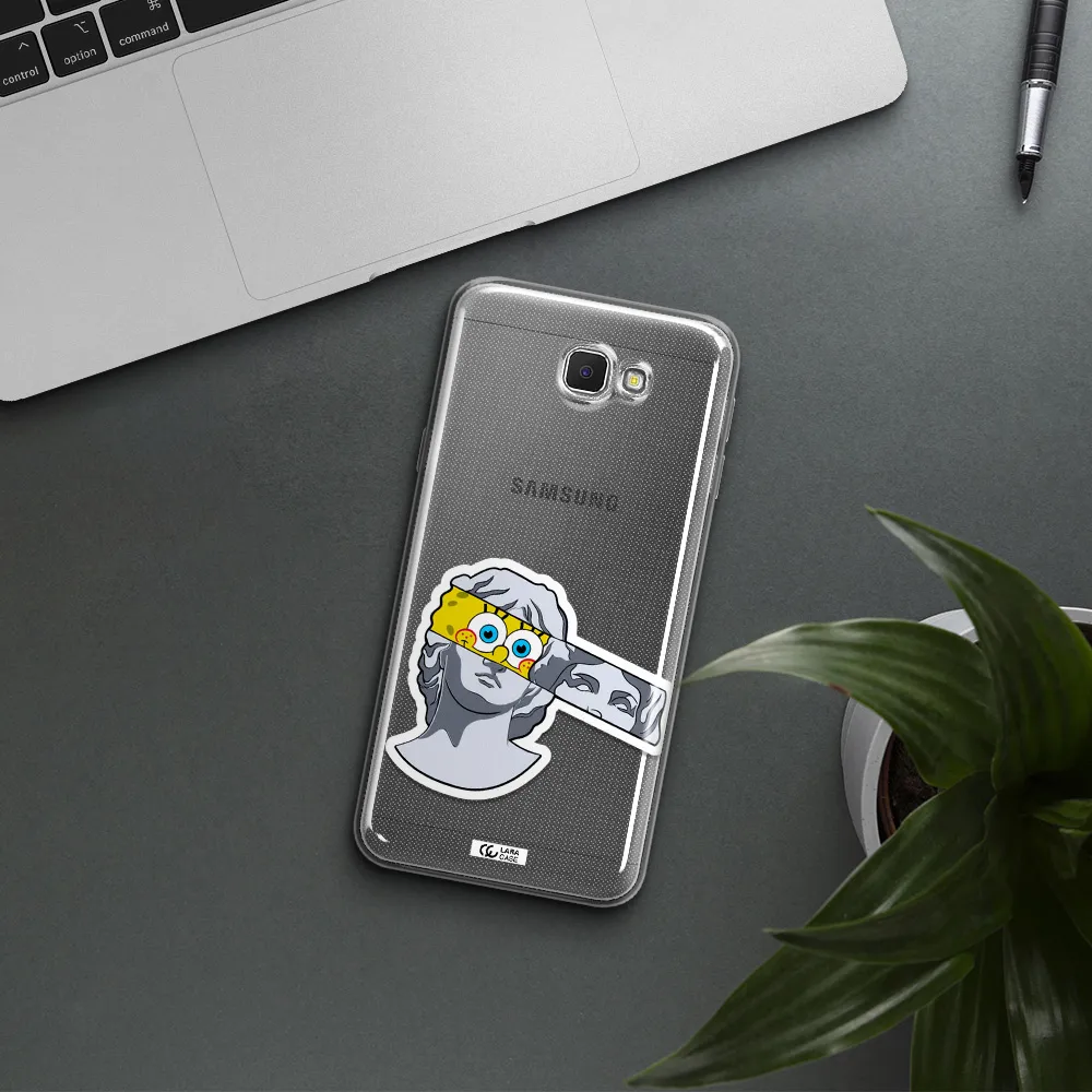 a cartoon of a statue with a yellow spongebob over its eyes Samsung J5 Prime Clear TPU Case