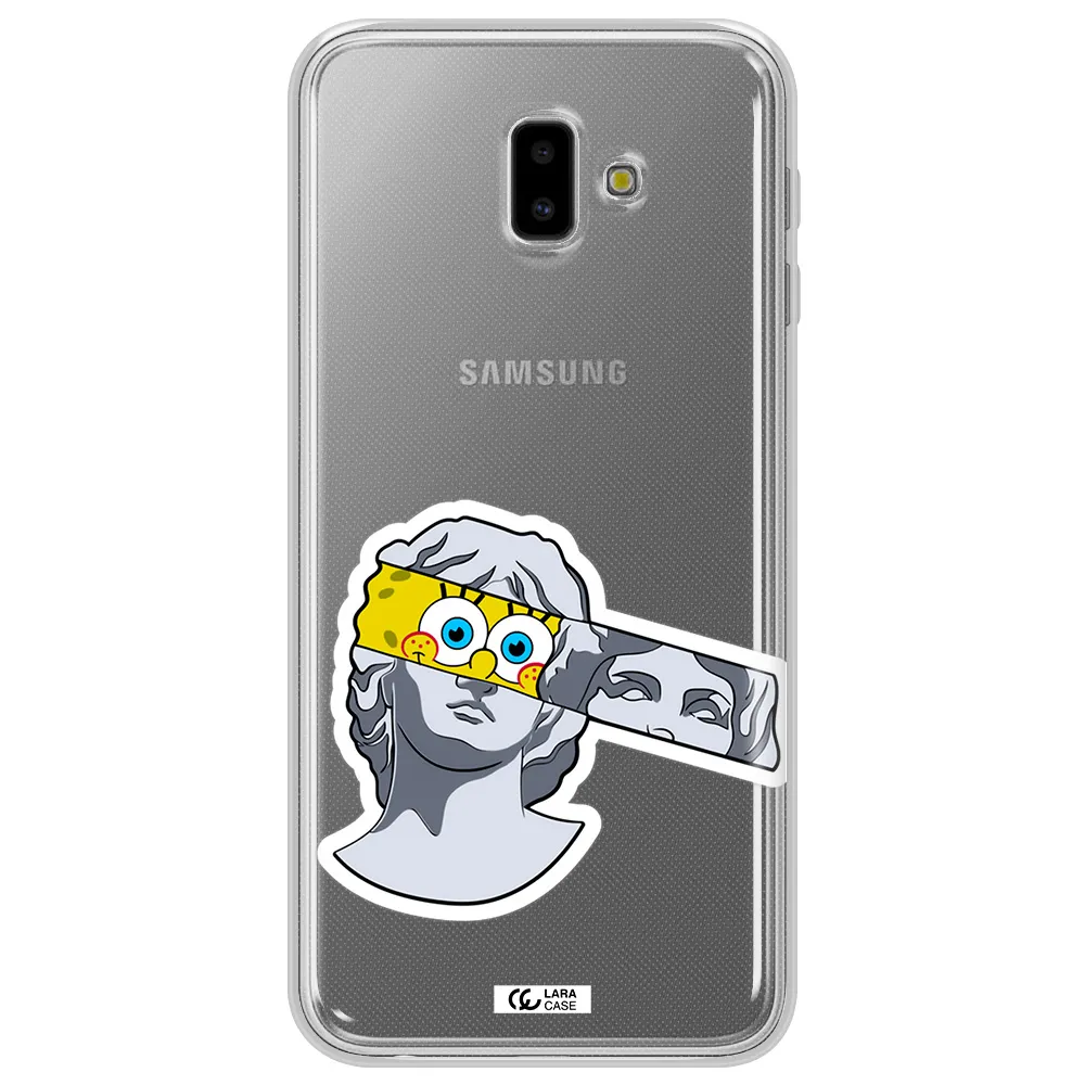 a cartoon of a statue with a yellow spongebob over its eyes Samsung J6 Plus Clear TPU Case