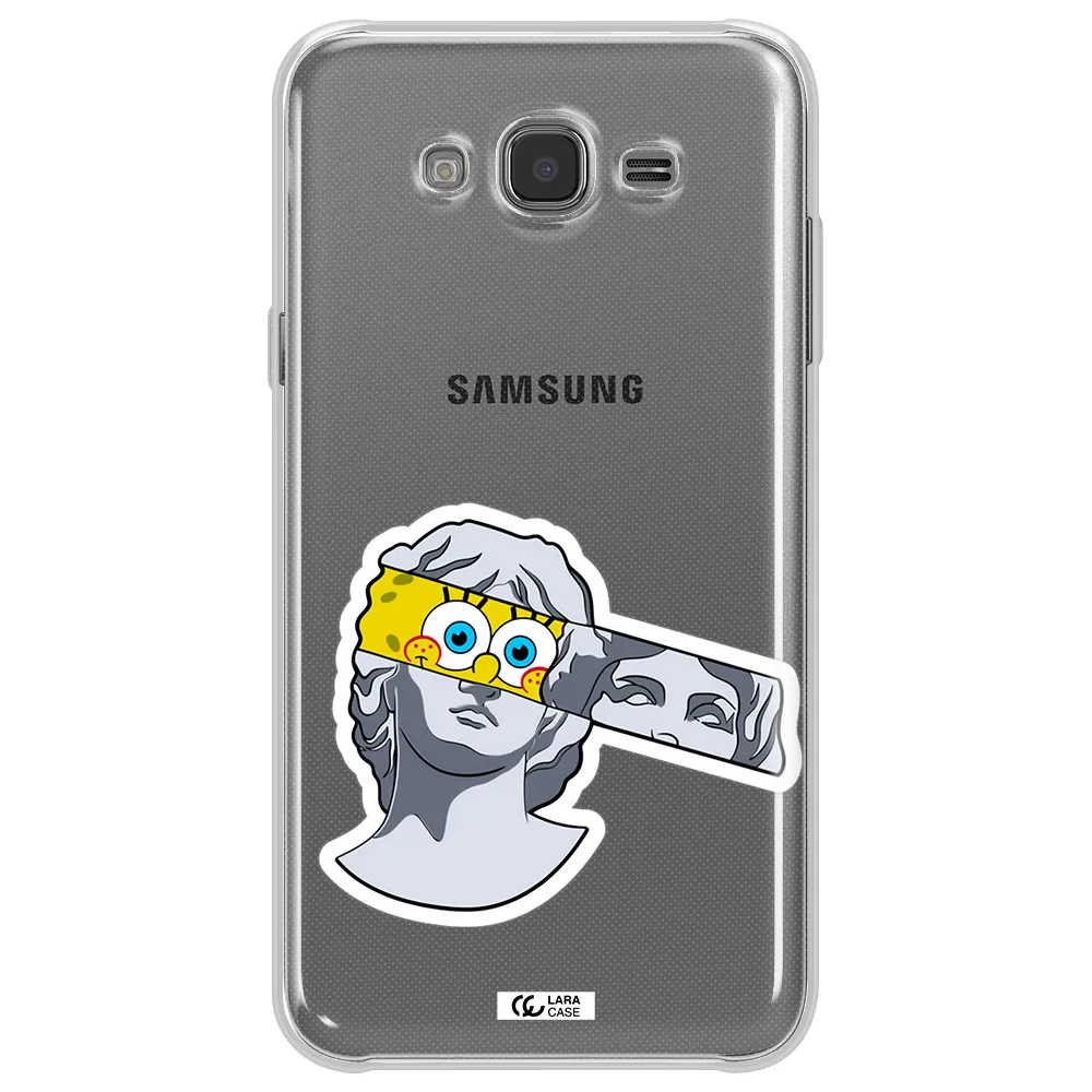 a cartoon of a statue with a yellow spongebob over its eyes Samsung J7 Clear TPU Case