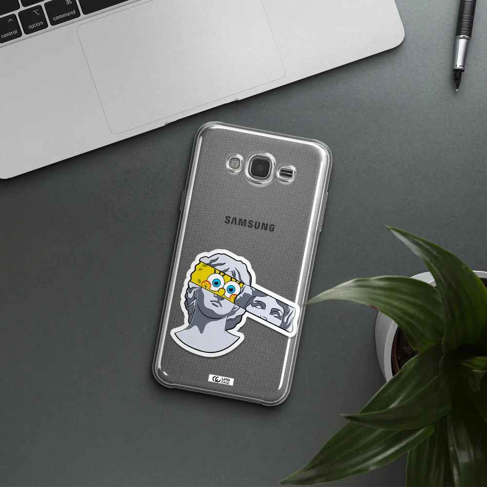 a cartoon of a statue with a yellow spongebob over its eyes Samsung J7 Clear TPU Case