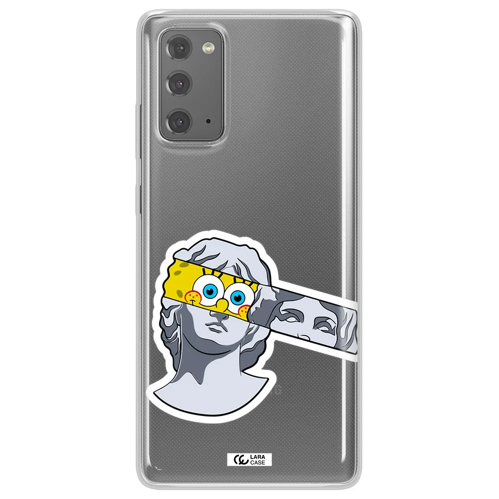 a cartoon of a statue with a yellow spongebob over its eyes Samsung Note 20 Clear TPU Case