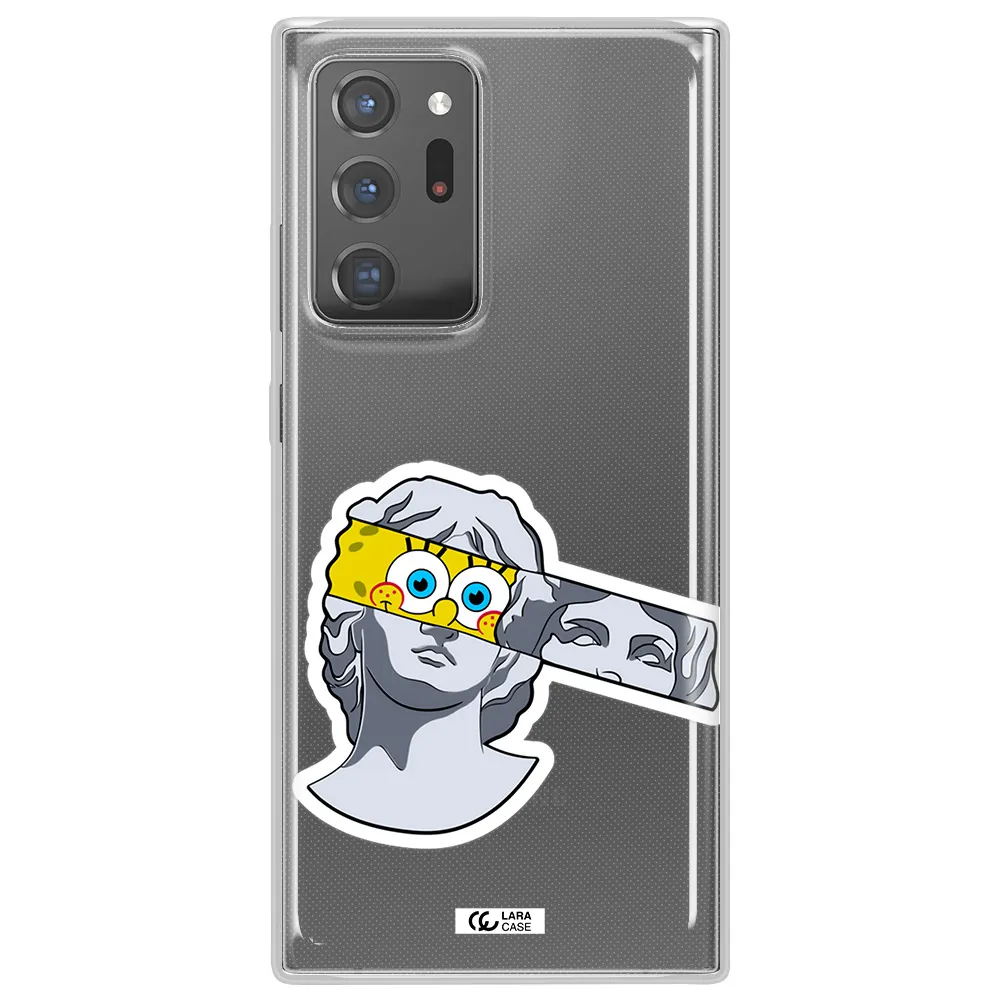 a cartoon of a statue with a yellow spongebob over its eyes Samsung Note 20 Ultra Clear TPU Case
