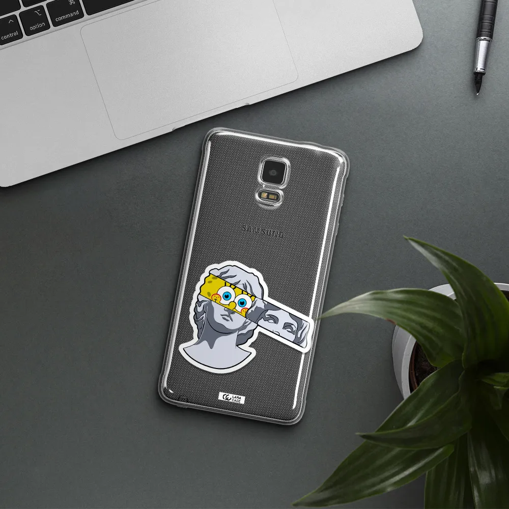 a cartoon of a statue with a yellow spongebob over its eyes Samsung Note 4 Clear TPU Case