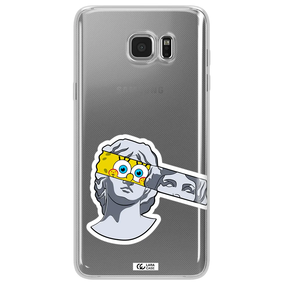 a cartoon of a statue with a yellow spongebob over its eyes Samsung Note 5 Clear TPU Case