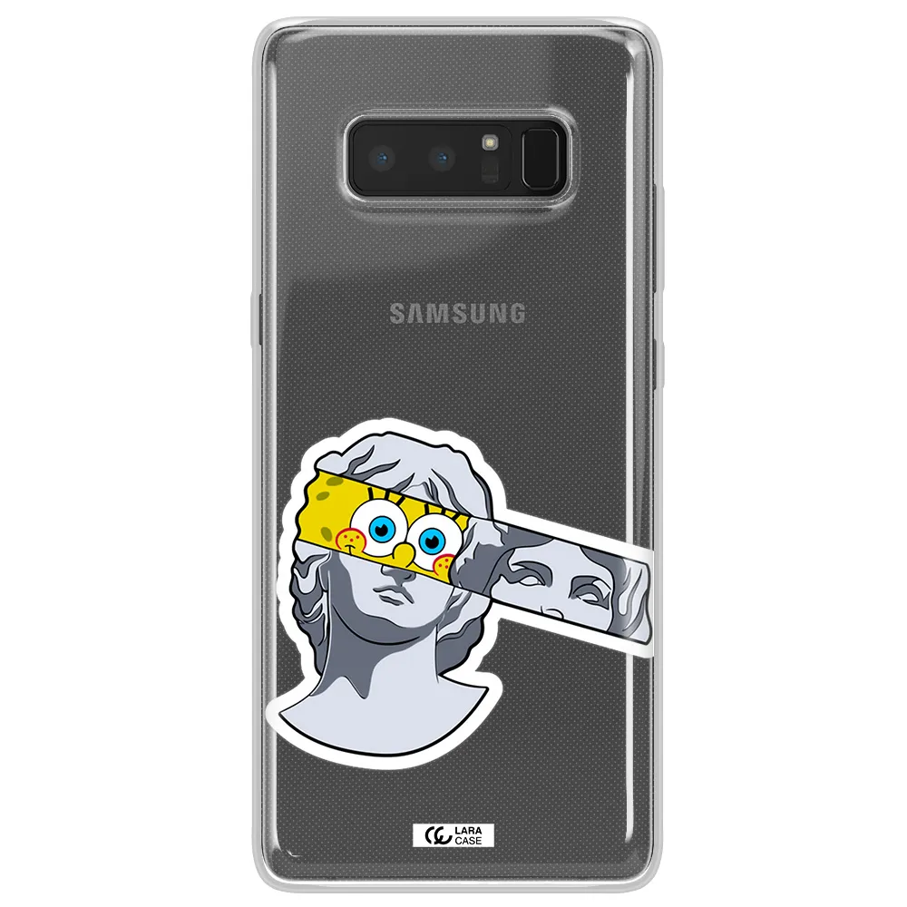a cartoon of a statue with a yellow spongebob over its eyes Samsung Note 8 Clear TPU Case