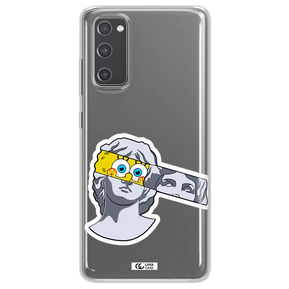 a cartoon of a statue with a yellow spongebob over its eyes Samsung S20 Fe Clear TPU Case