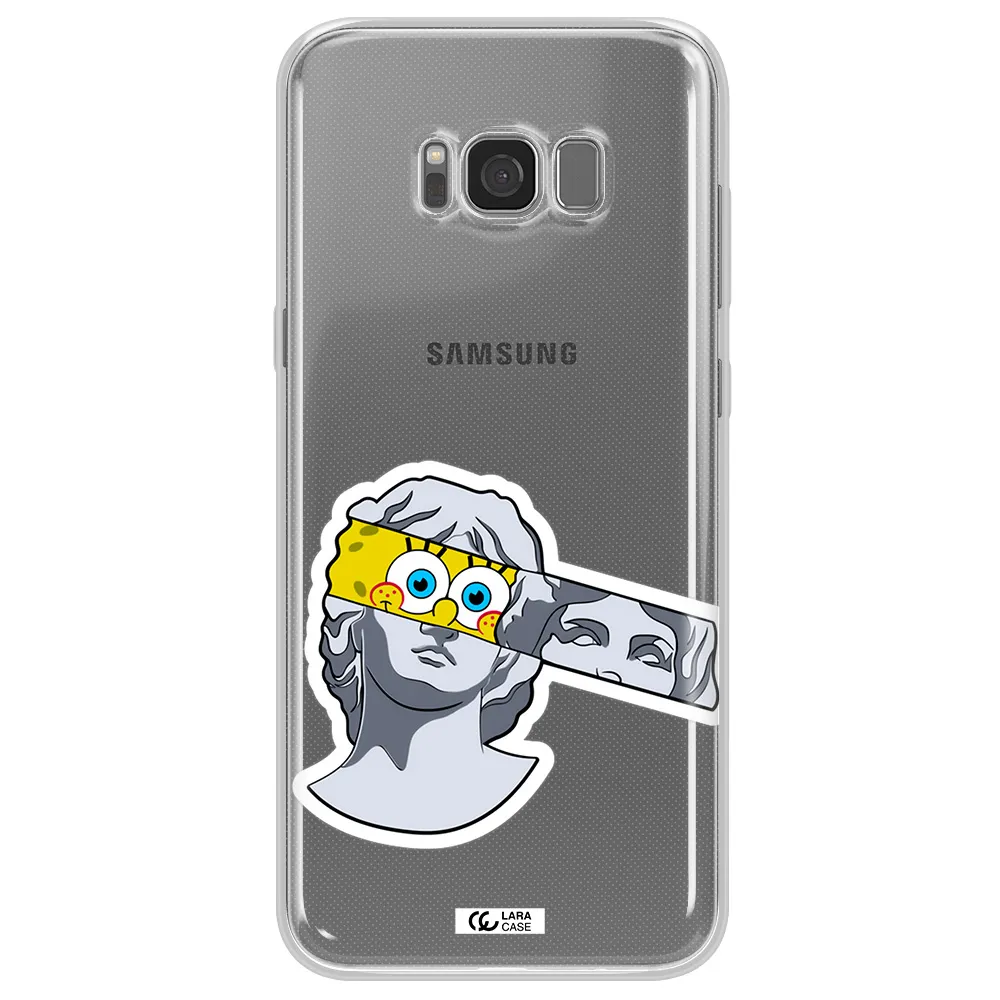 a cartoon of a statue with a yellow spongebob over its eyes Samsung S8 Clear TPU Case
