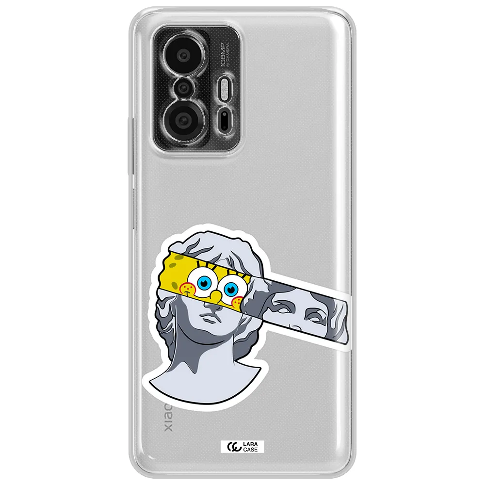 A Cartoon Of A Statue With A Yellow Spongebob Over Its Eyes Xiaomi 11T Pro Clear Tpu Case