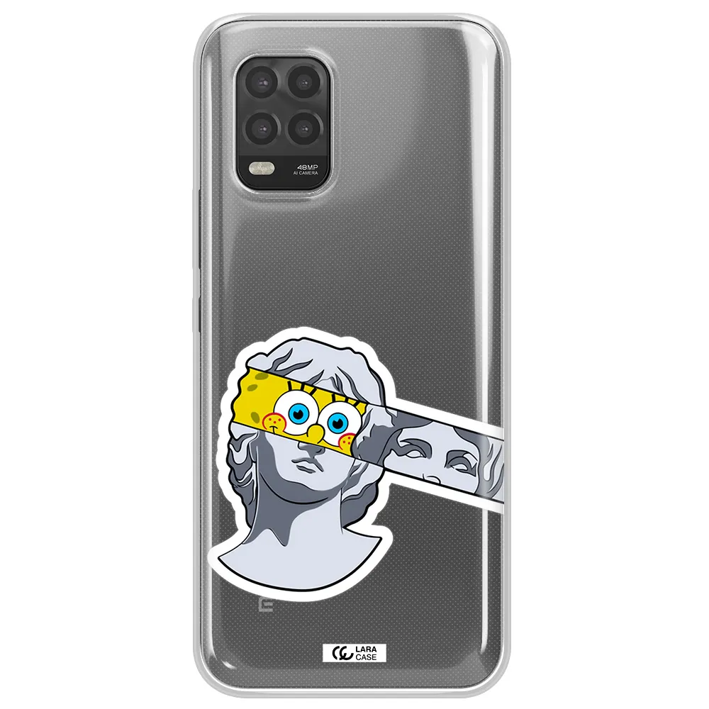 a cartoon of a statue with a yellow spongebob over its eyes Xiaomi Mi 10 Lite Clear TPU Case