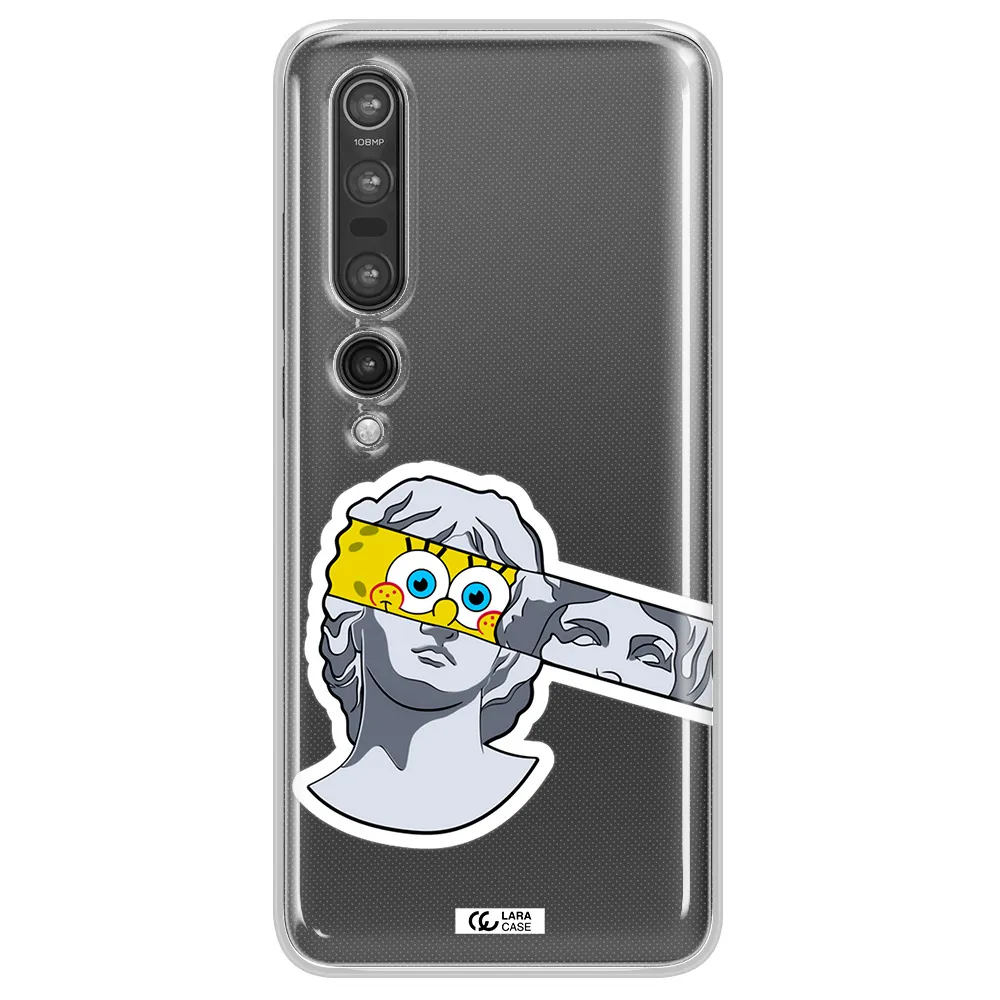 a cartoon of a statue with a yellow spongebob over its eyes Xiaomi Mi 10 Pro Clear TPU Case
