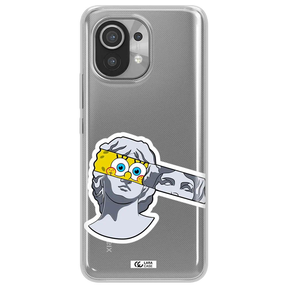 a cartoon of a statue with a yellow spongebob over its eyes Xiaomi Mi 11 Clear TPU Case