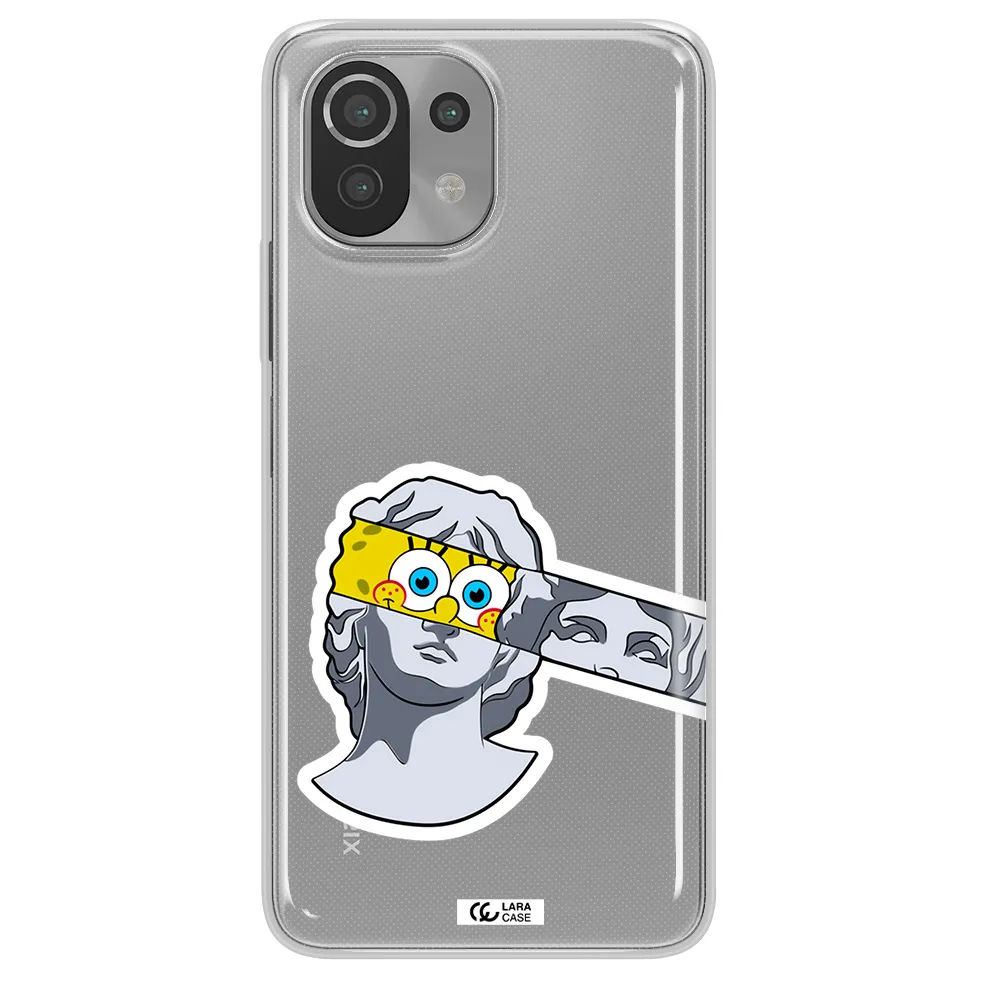 a cartoon of a statue with a yellow spongebob over its eyes Xiaomi Mi 11 Lite Clear TPU Case