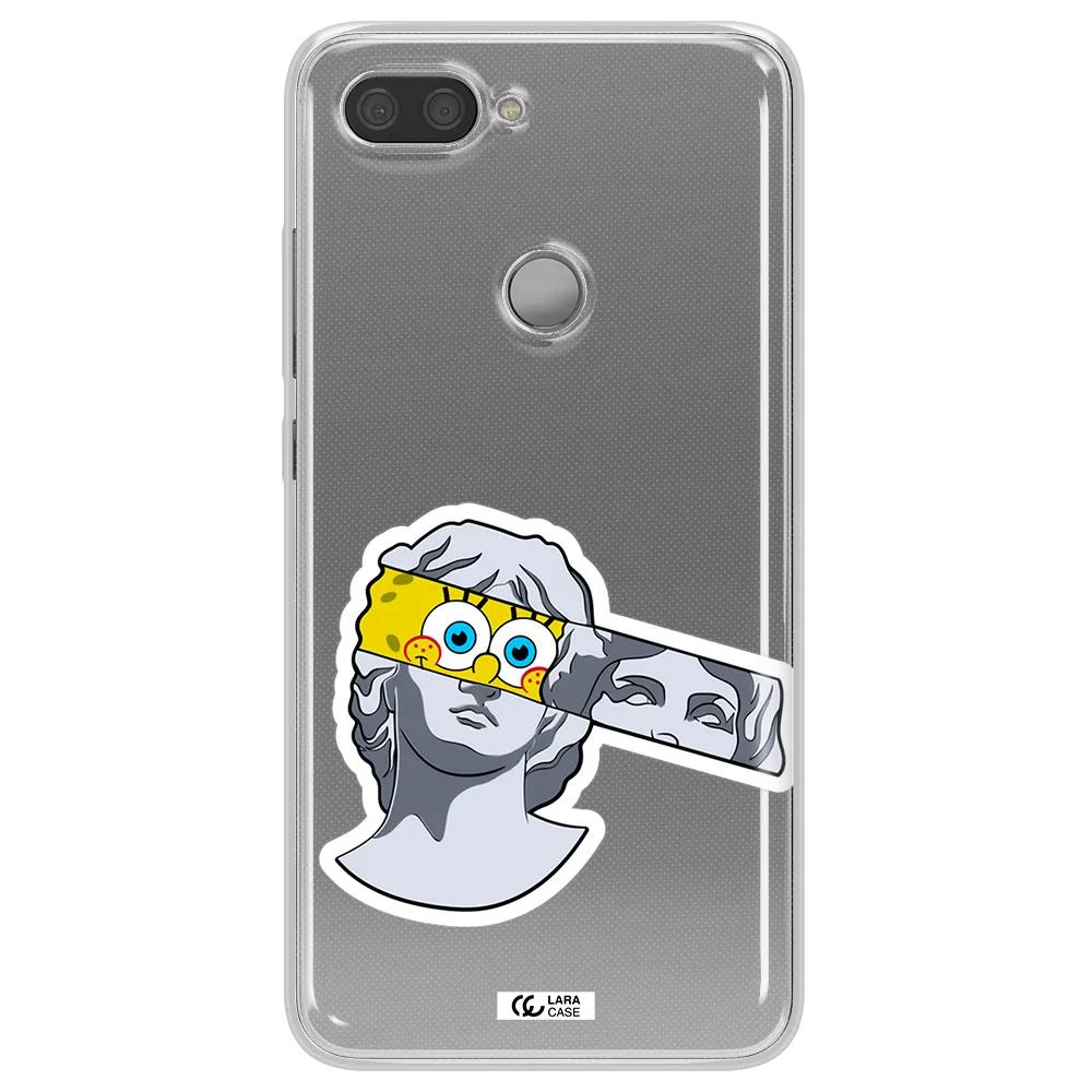 a cartoon of a statue with a yellow spongebob over its eyes Xiaomi Mi 8 Lite Clear TPU Case