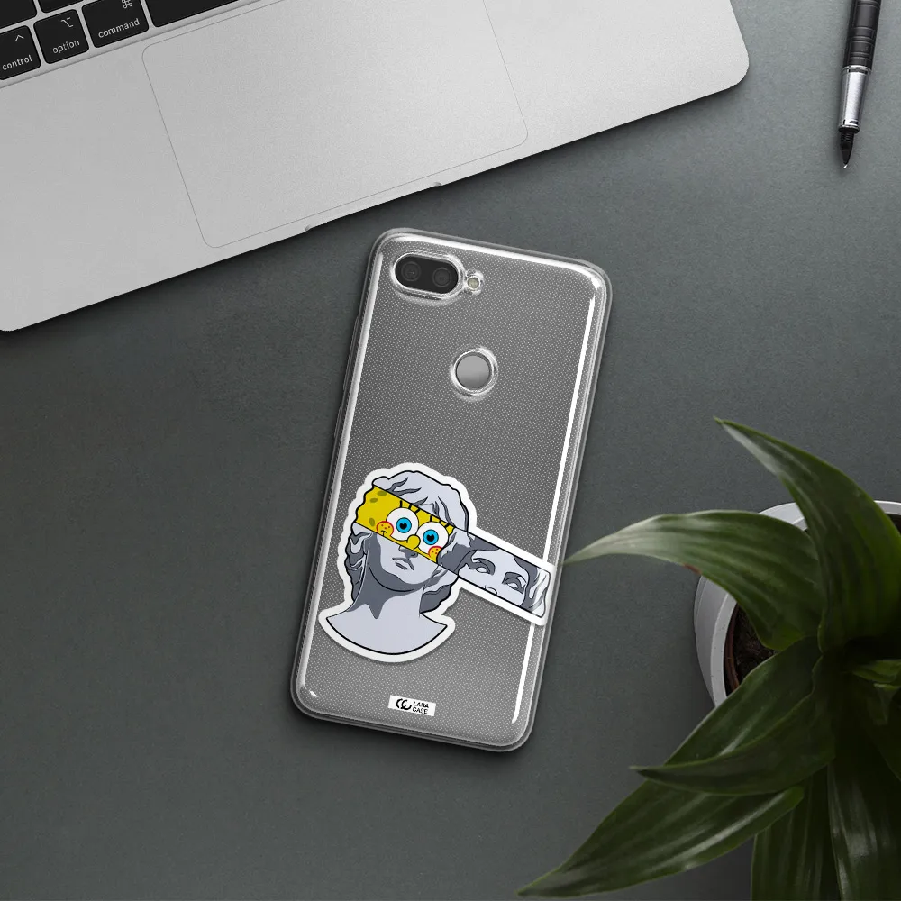 a cartoon of a statue with a yellow spongebob over its eyes Xiaomi Mi 8 Lite Clear TPU Case
