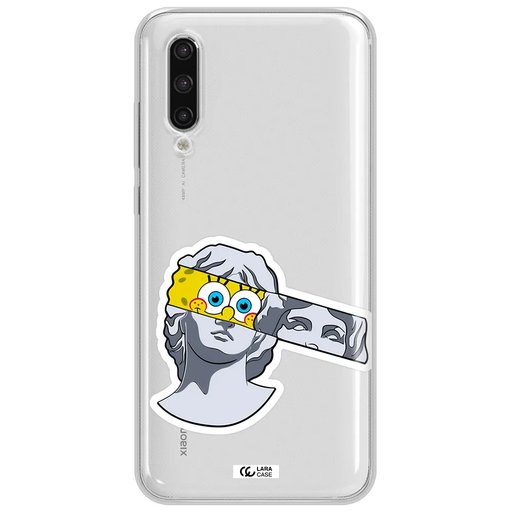 A Cartoon Of A Statue With A Yellow Spongebob Over Its Eyes Xiaomi Mi 9 Lite Clear Tpu Case
