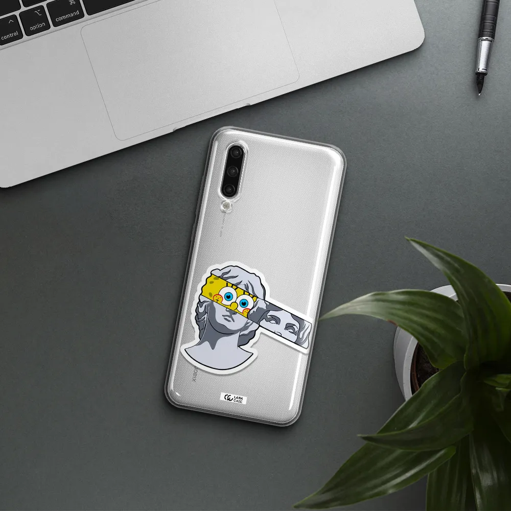 A Cartoon Of A Statue With A Yellow Spongebob Over Its Eyes Xiaomi Mi 9 Lite Clear Tpu Case