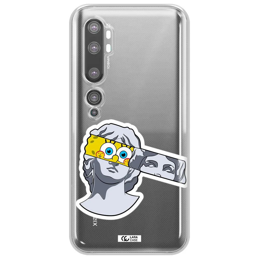 a cartoon of a statue with a yellow spongebob over its eyes Xiaomi Mi Note 10 Clear TPU Case