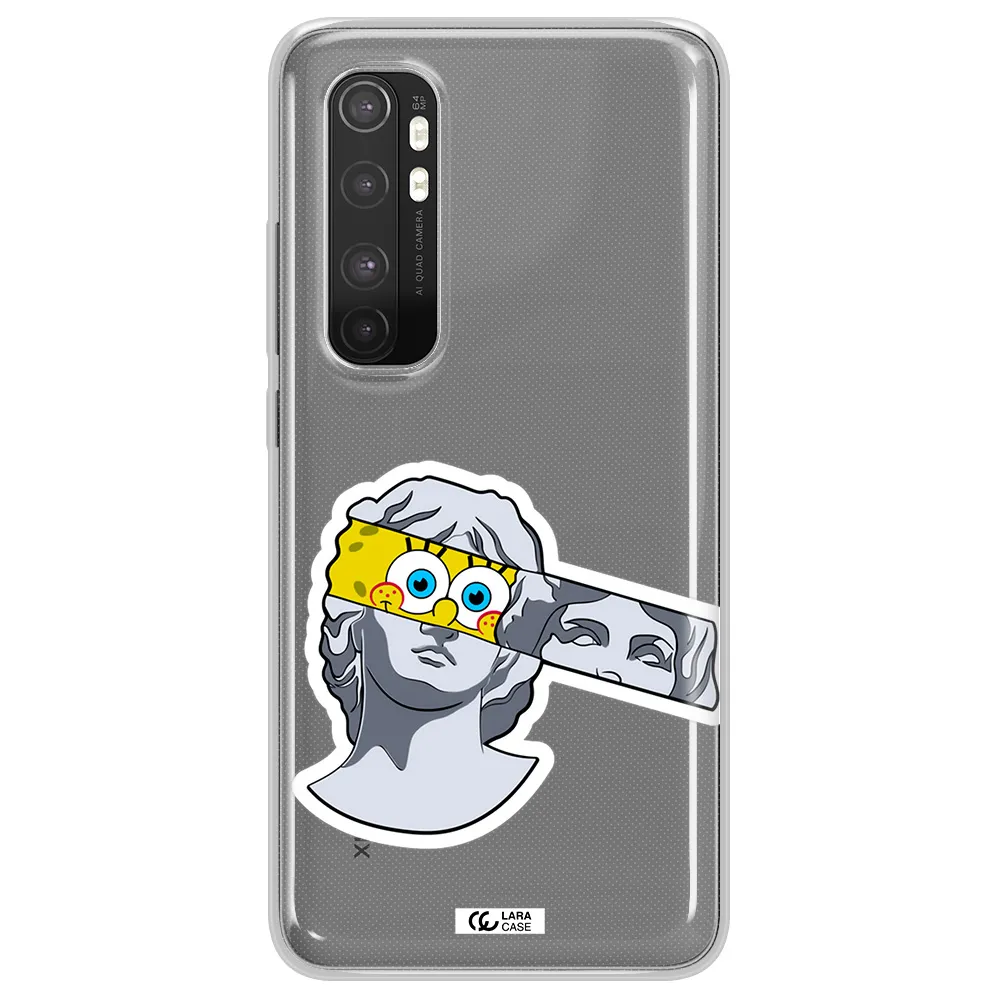a cartoon of a statue with a yellow spongebob over its eyes Xiaomi Mi Note 10 Lite Clear TPU Case