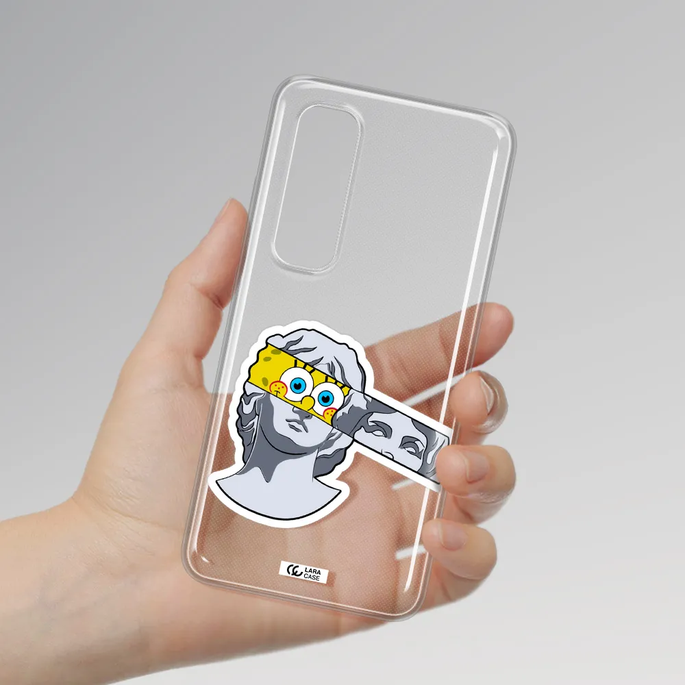 a cartoon of a statue with a yellow spongebob over its eyes Xiaomi Mi Note 10 Lite Clear TPU Case
