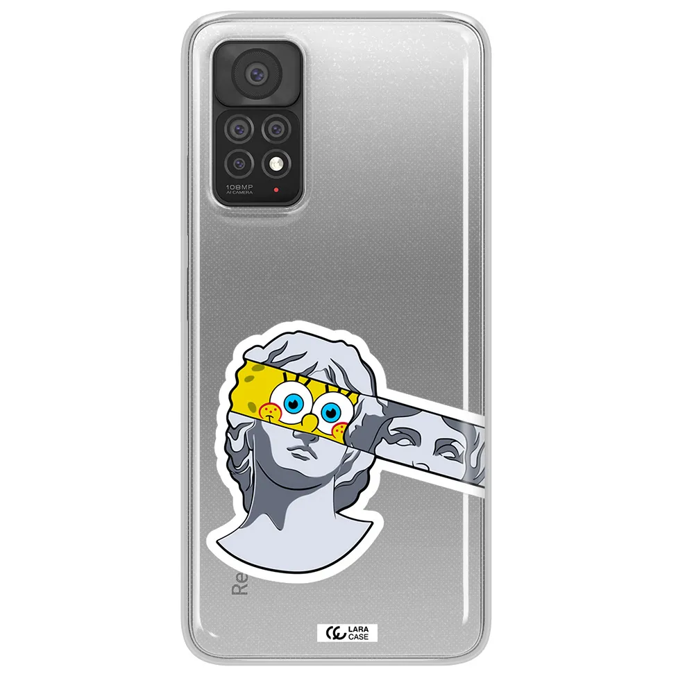 a cartoon of a statue with a yellow spongebob over its eyes Xiaomi Note 11 Pro Clear TPU Case