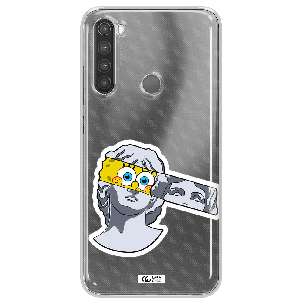 a cartoon of a statue with a yellow spongebob over its eyes Xiaomi Note 8 Clear TPU Case