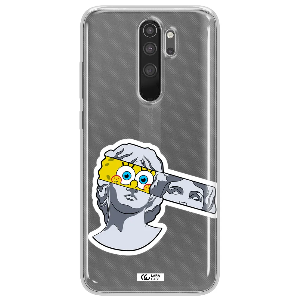 a cartoon of a statue with a yellow spongebob over its eyes Xiaomi Note 8 Pro Clear TPU Case
