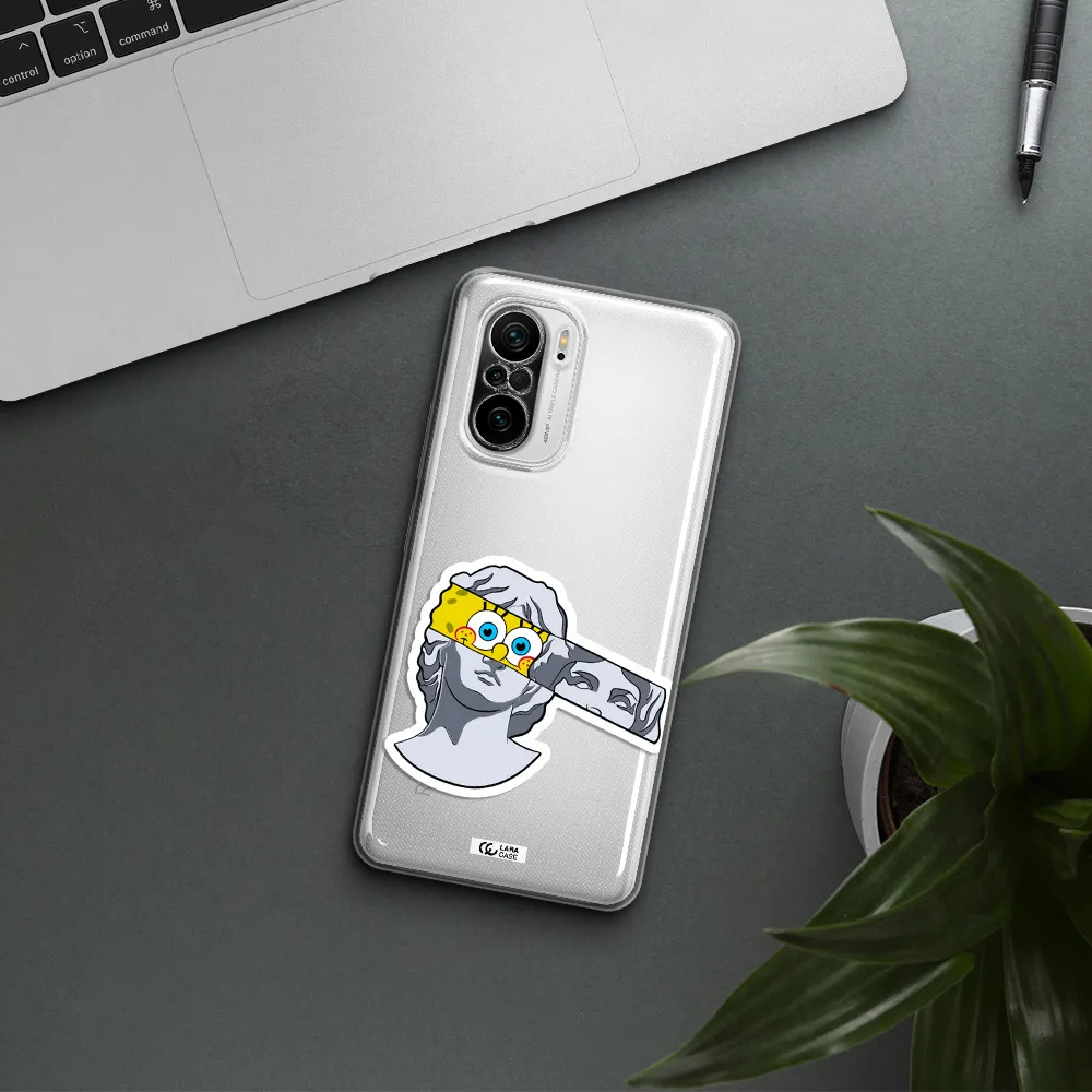 A Cartoon Of A Statue With A Yellow Spongebob Over Its Eyes Xiaomi Poco F3 Clear Tpu Case