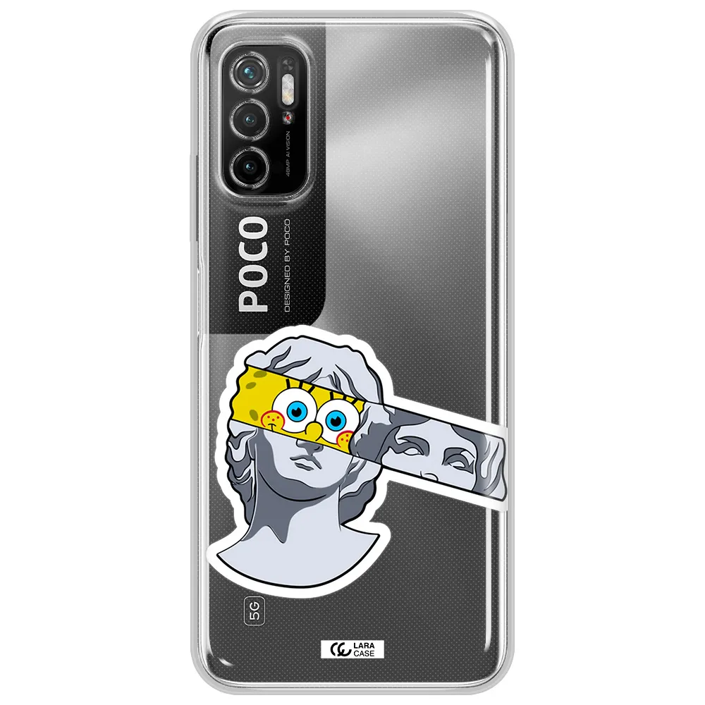 A Cartoon Of A Statue With A Yellow Spongebob Over Its Eyes Xiaomi Poco M3 Pro Clear Tpu Case