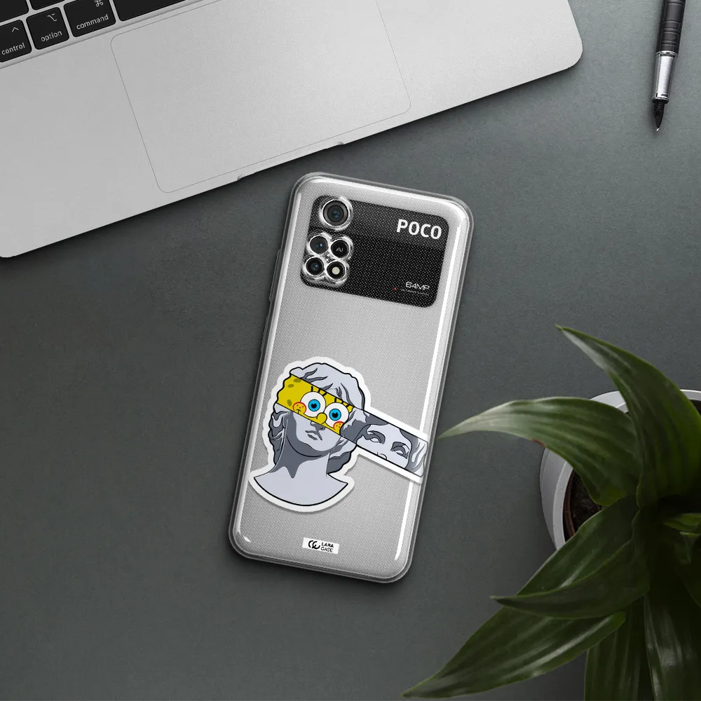 A Cartoon Of A Statue With A Yellow Spongebob Over Its Eyes Xiaomi Poco M4 Pro 4G Clear Tpu Case