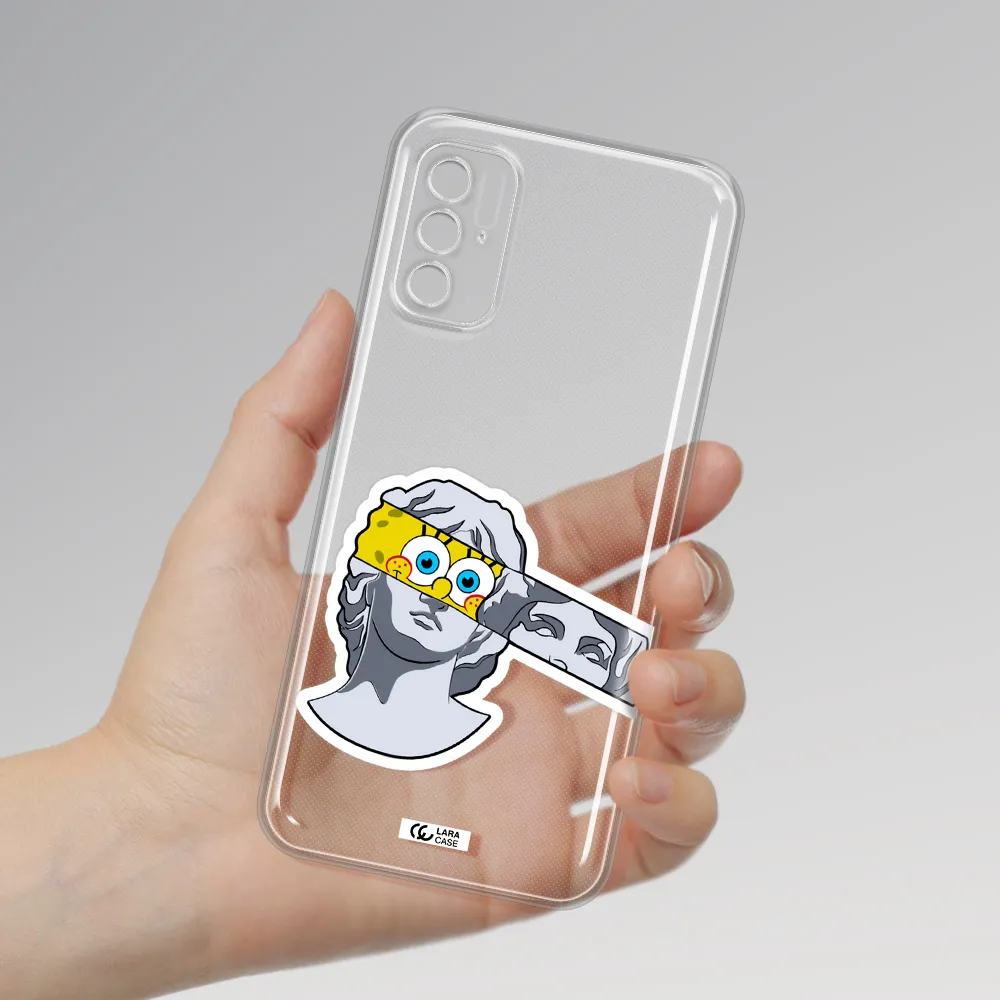 A Cartoon Of A Statue With A Yellow Spongebob Over Its Eyes Xiaomi Poco M4 Pro 5G Clear Tpu Case