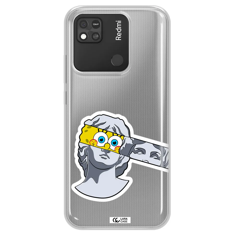 a cartoon of a statue with a yellow spongebob over its eyes Xiaomi Redmi 10A Clear TPU Case